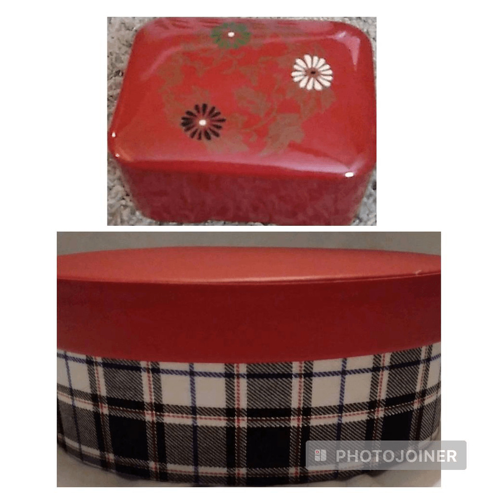 Red Oval plaid storage box & small trinket, bento box