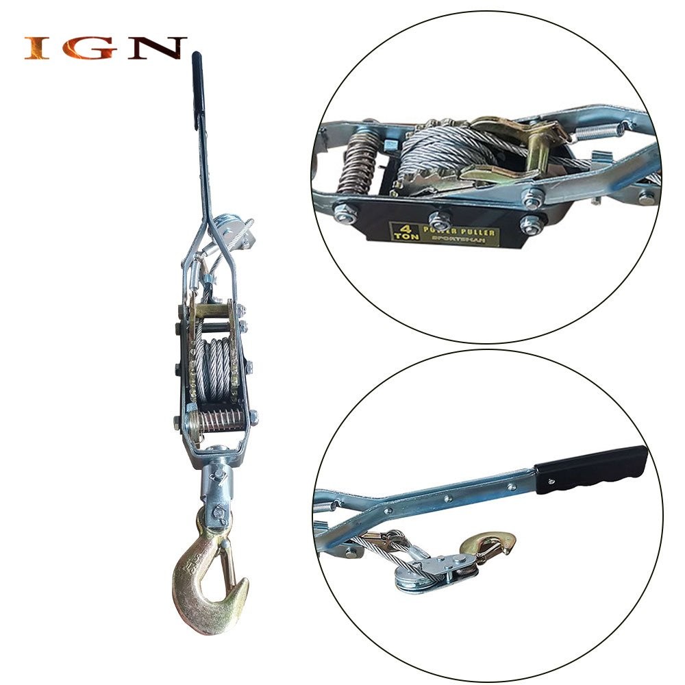New Dual Gear Power Puller Steel Cable Handle 4 Ton Power Puller With 3 Hooks