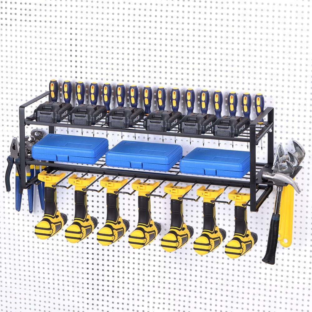 Power Tool Organizer 3 Layers 7 Drill Storage Racks Wall Mount Garage Tool Shelf