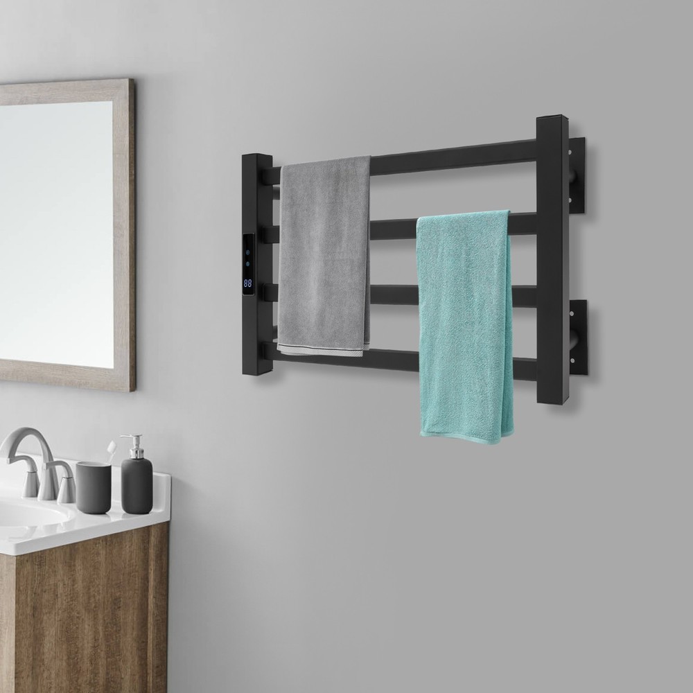 4-Layer Electric Heated Towel Rack with Control Panel, Wall-mounted Towel Rail