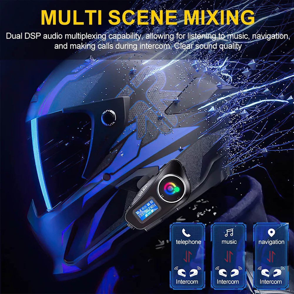 Double back clip Motorcycle Intercom Helmet Bluetooth Headset LCD Waterproof