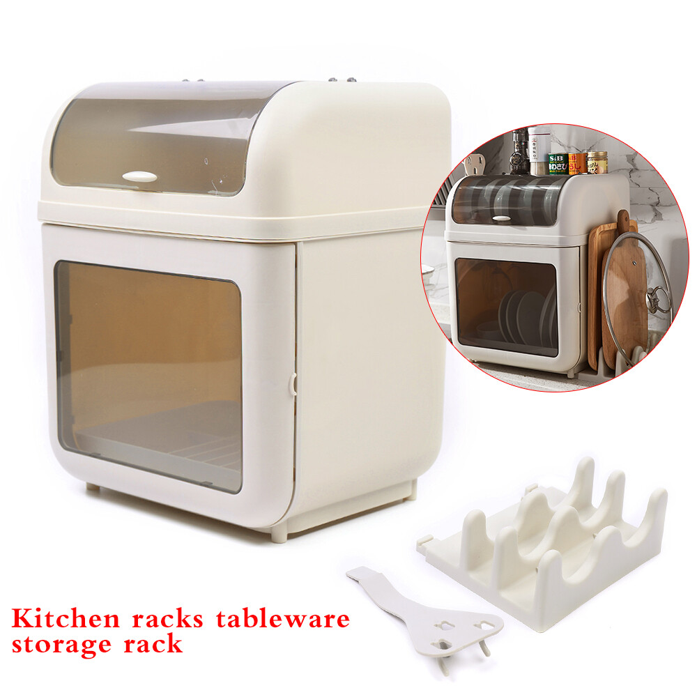 Kitchen Tableware 2-Tier Storage Box Cupboard Covered Dustproof Rack Dish Holder
