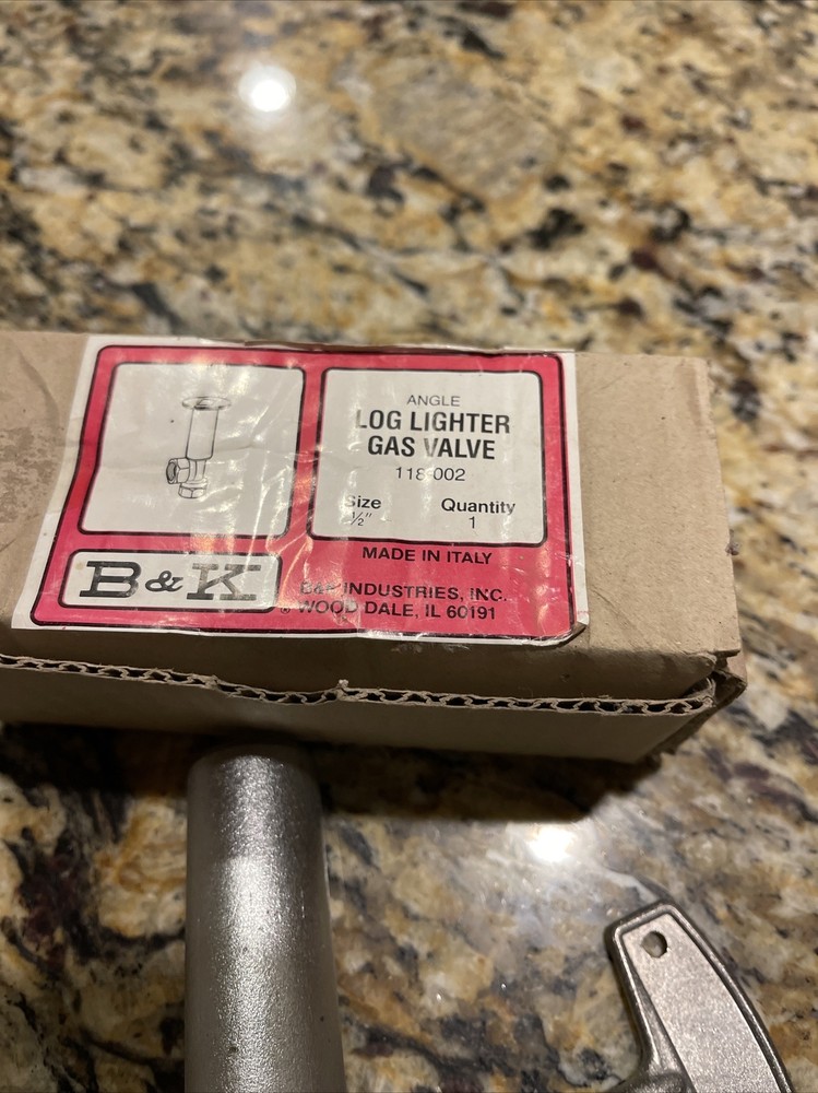 Log Lighter Valve Kit 1/2" Angle Pattern B&K Brass/chrome Plated