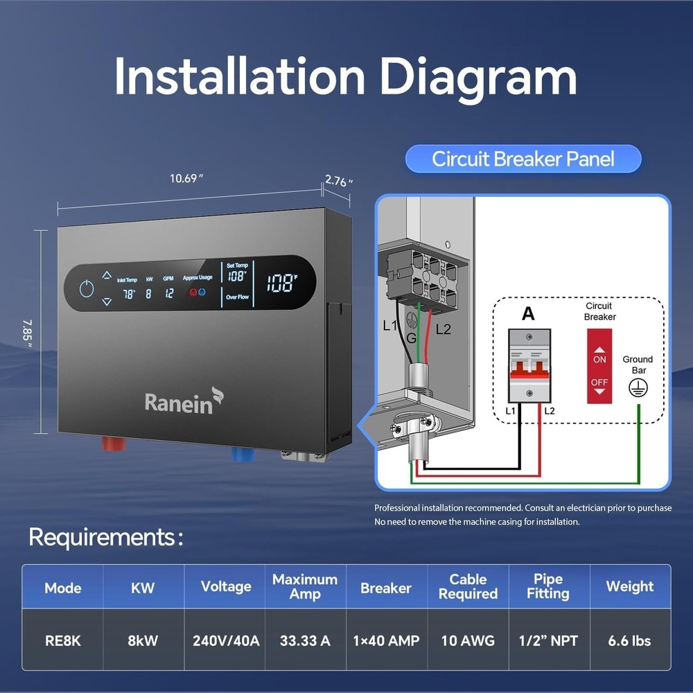 GEN II 8kW 240V Electric Tankless Water Heater, on Demand Instant Endless Wat...