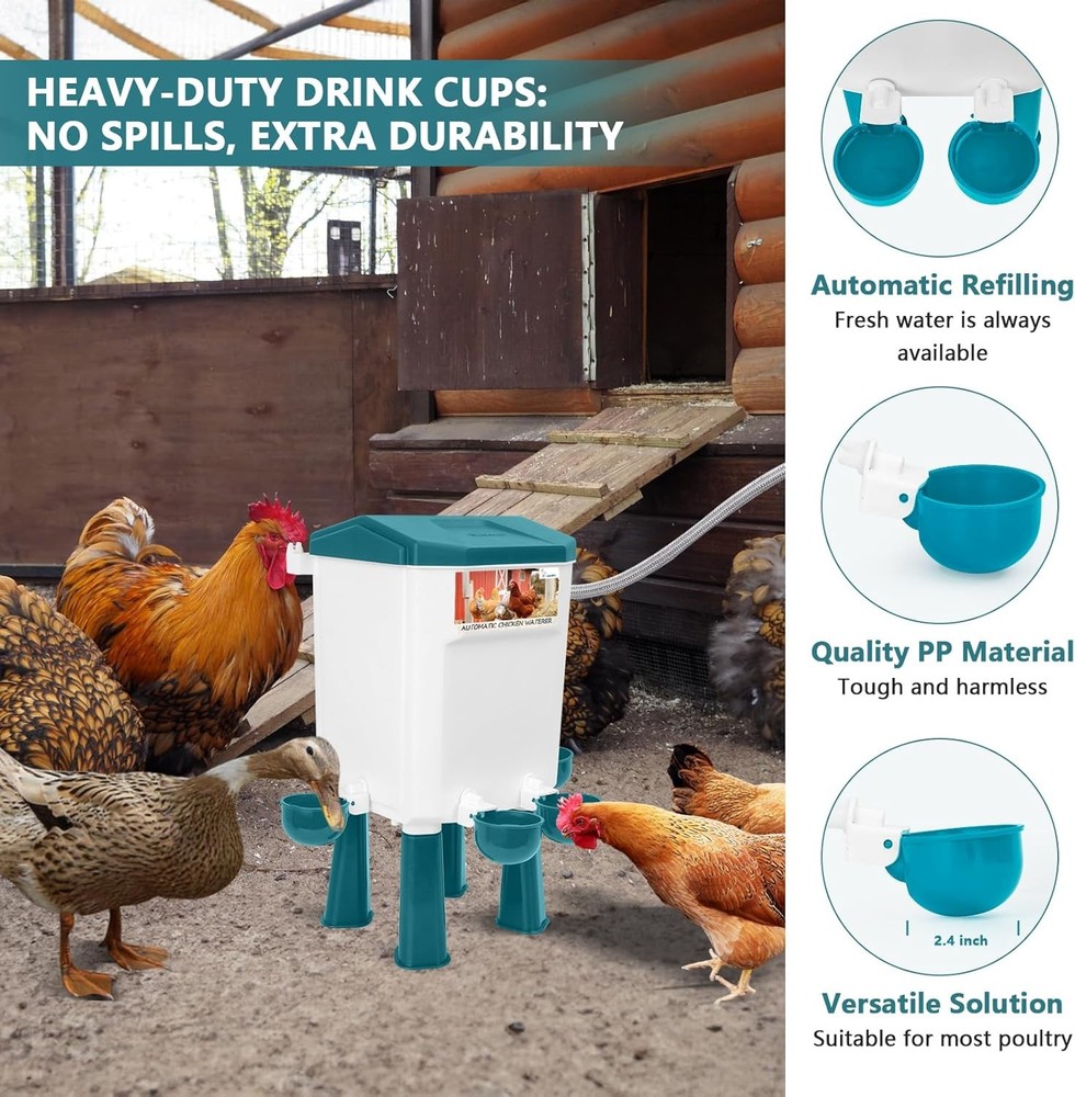 Automatic Chicken Waterer Float-Control Auto Waterer Hanging/Standing Design