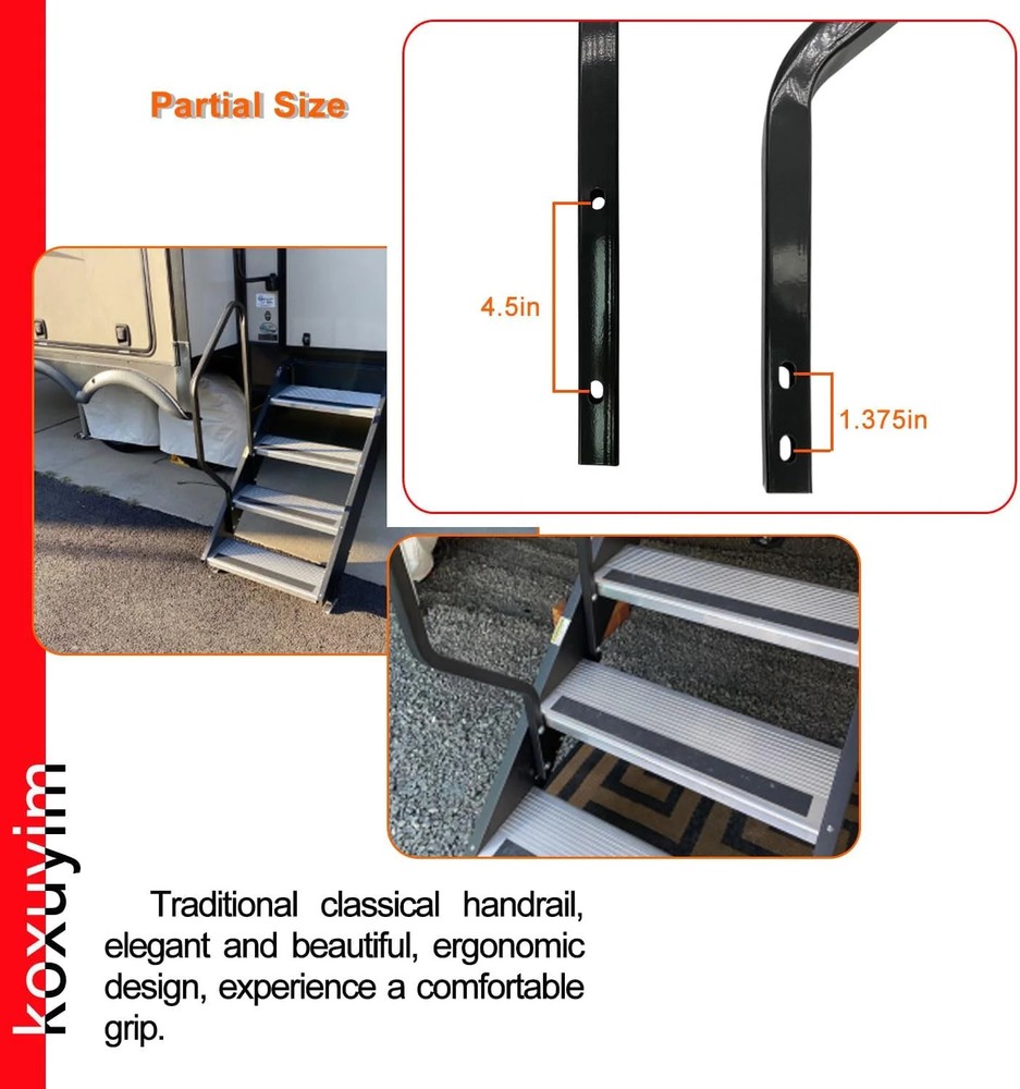 Step Handrail for Step Above 2nd Generation RV Entry Step. STP214-121H 3 Step Ha
