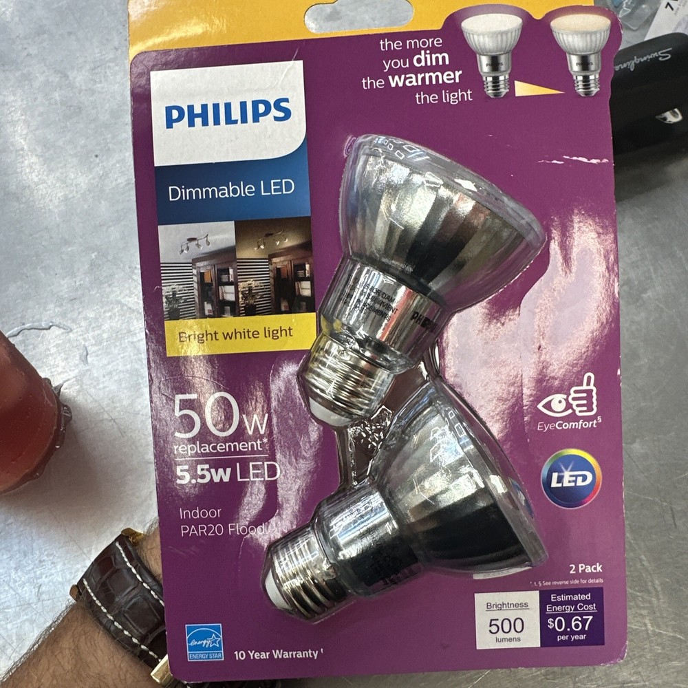 Philips par 20 led bulb 3000k 2 pack indoor dimmable 5.5 watt 50w replacement