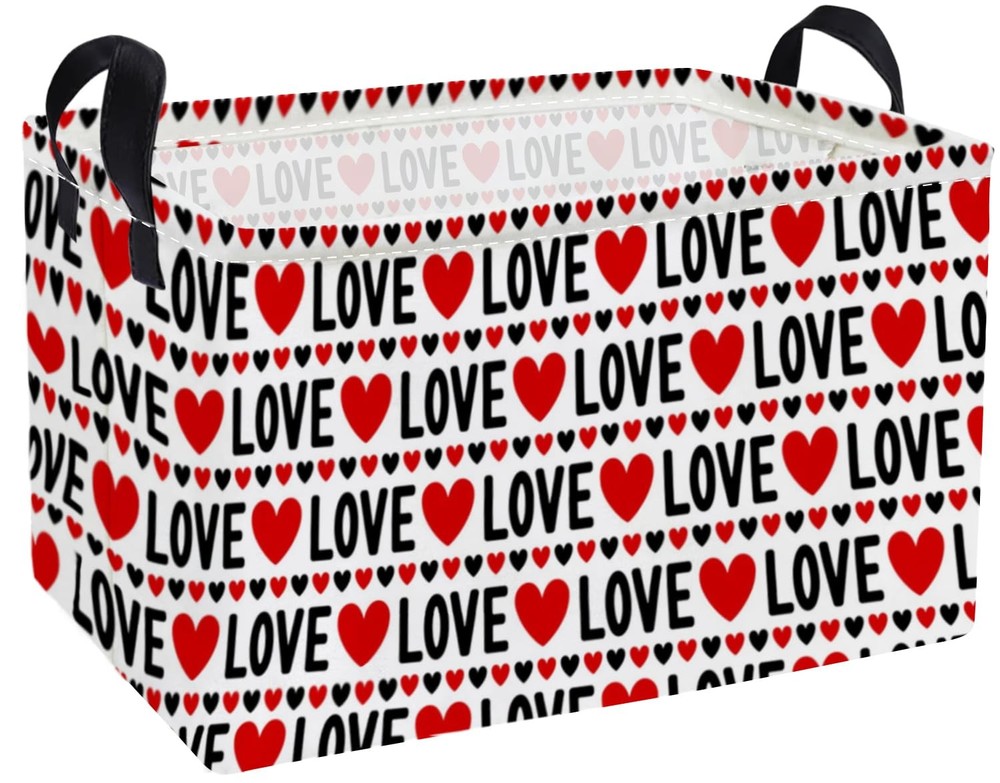 Essme Rectangular Valentine's Day Basket,Heart Storage Bins Organizer with Ha...