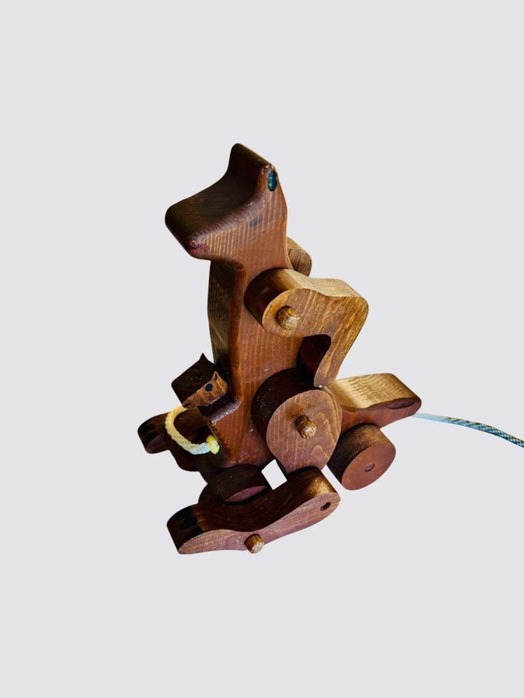 Kangaroo Pull Toy Wood Primitive Handmade 9”