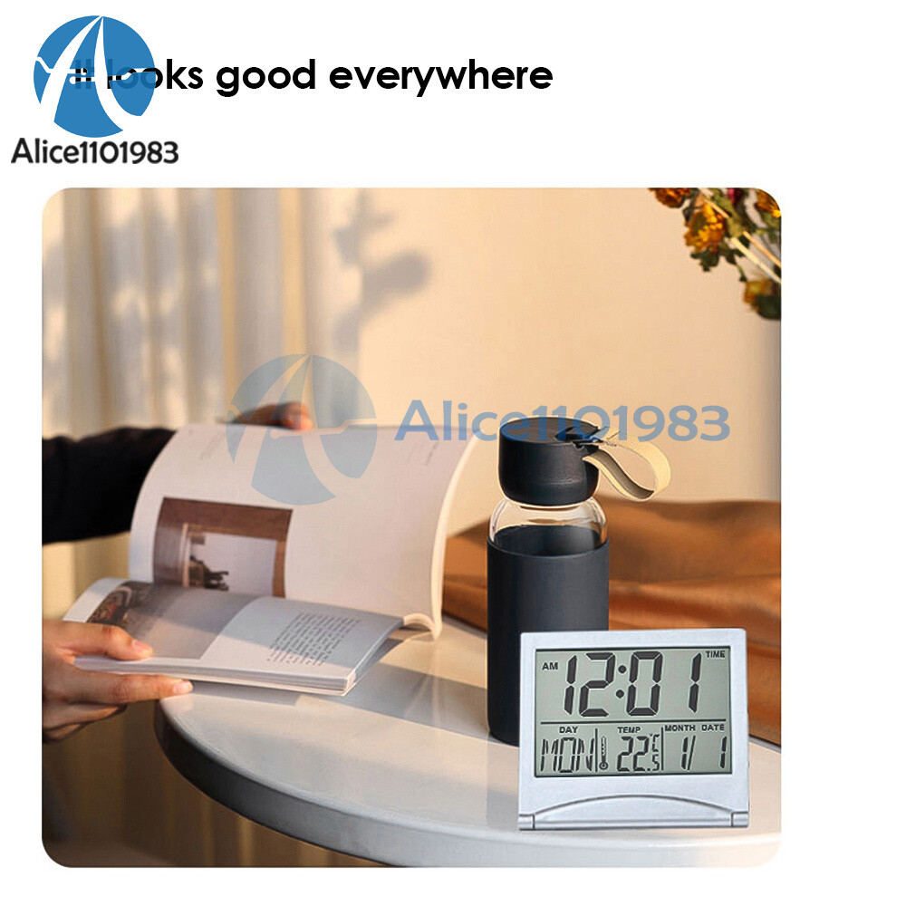 Digital Travel Alarm Clock Foldable Calendar Temperature Timer LCD Clock