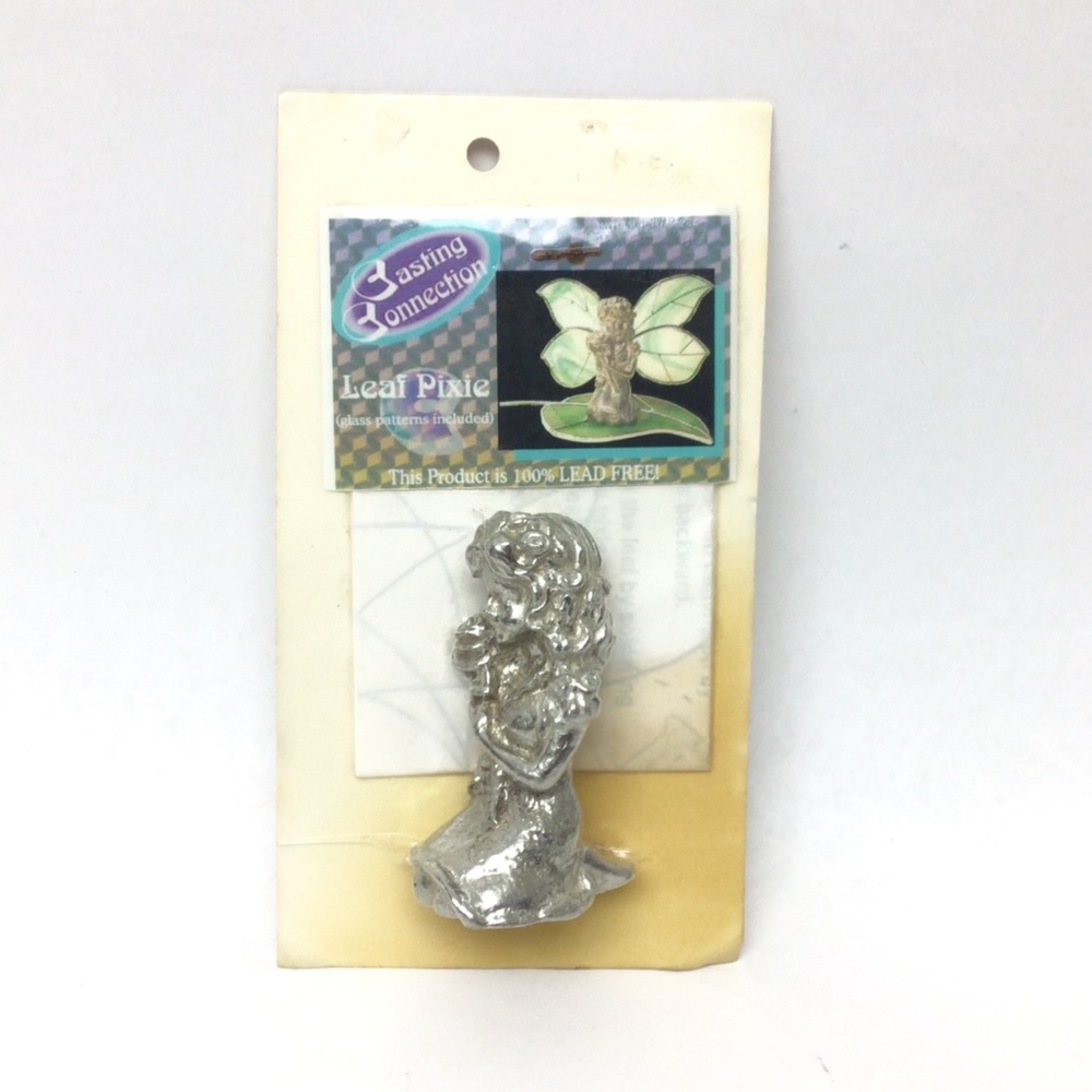 Vintage Casting Connection Leaf Pixie Pewter Figurine with Stained Glass Pattern