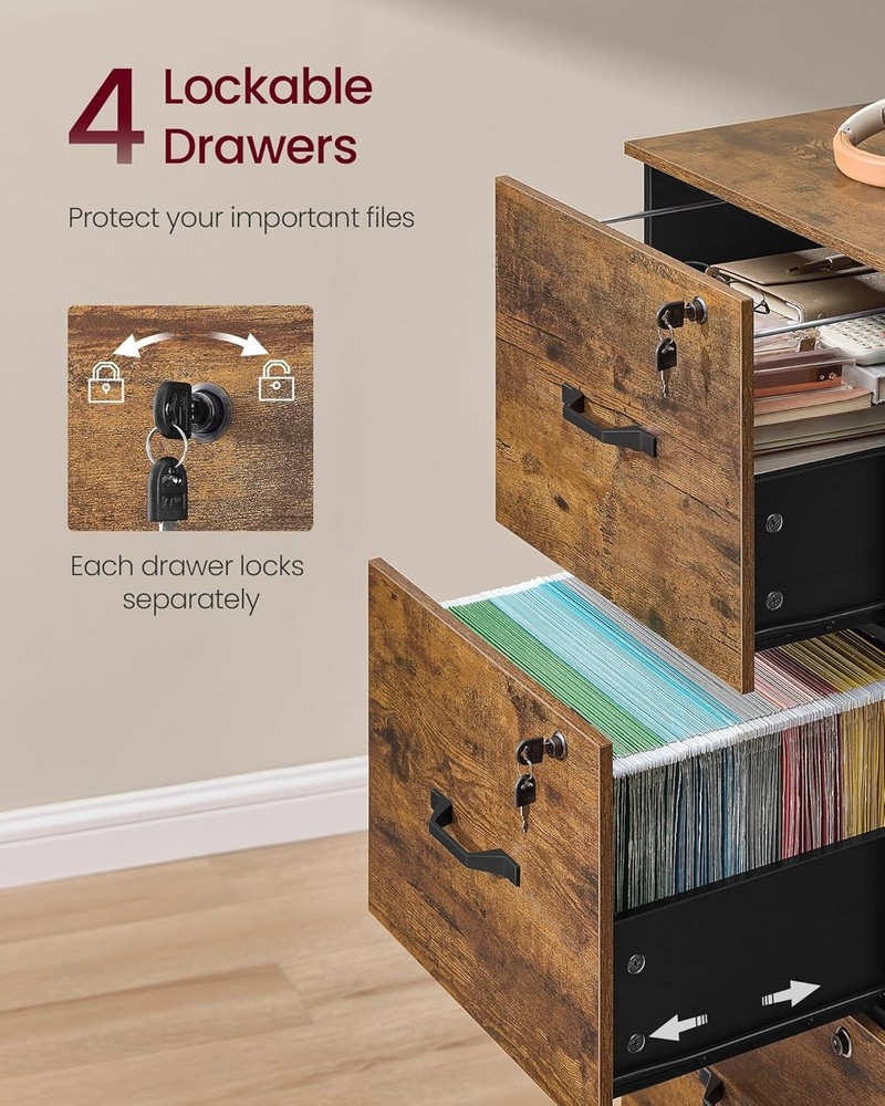 Rustic Brown File Cabinet 4 Drawer Vertical