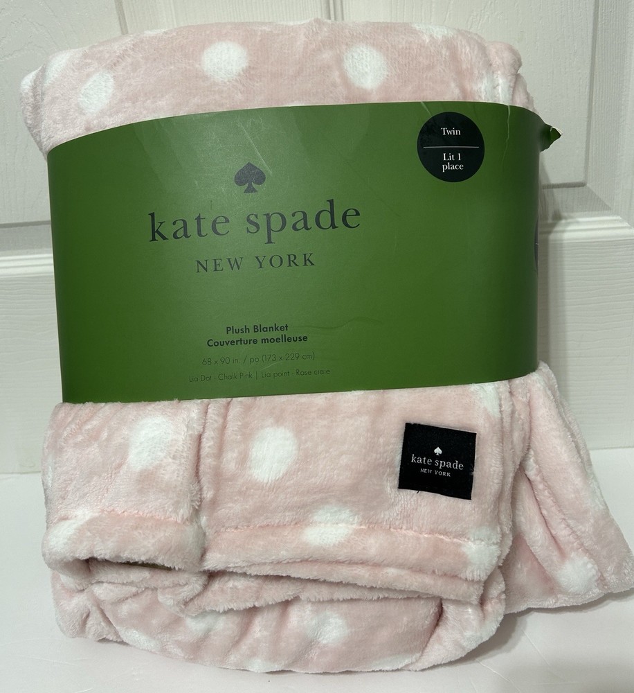 Kate Spade Plush Blanket Throw Pink White Polka Dots TWIN 68”X90” NEW