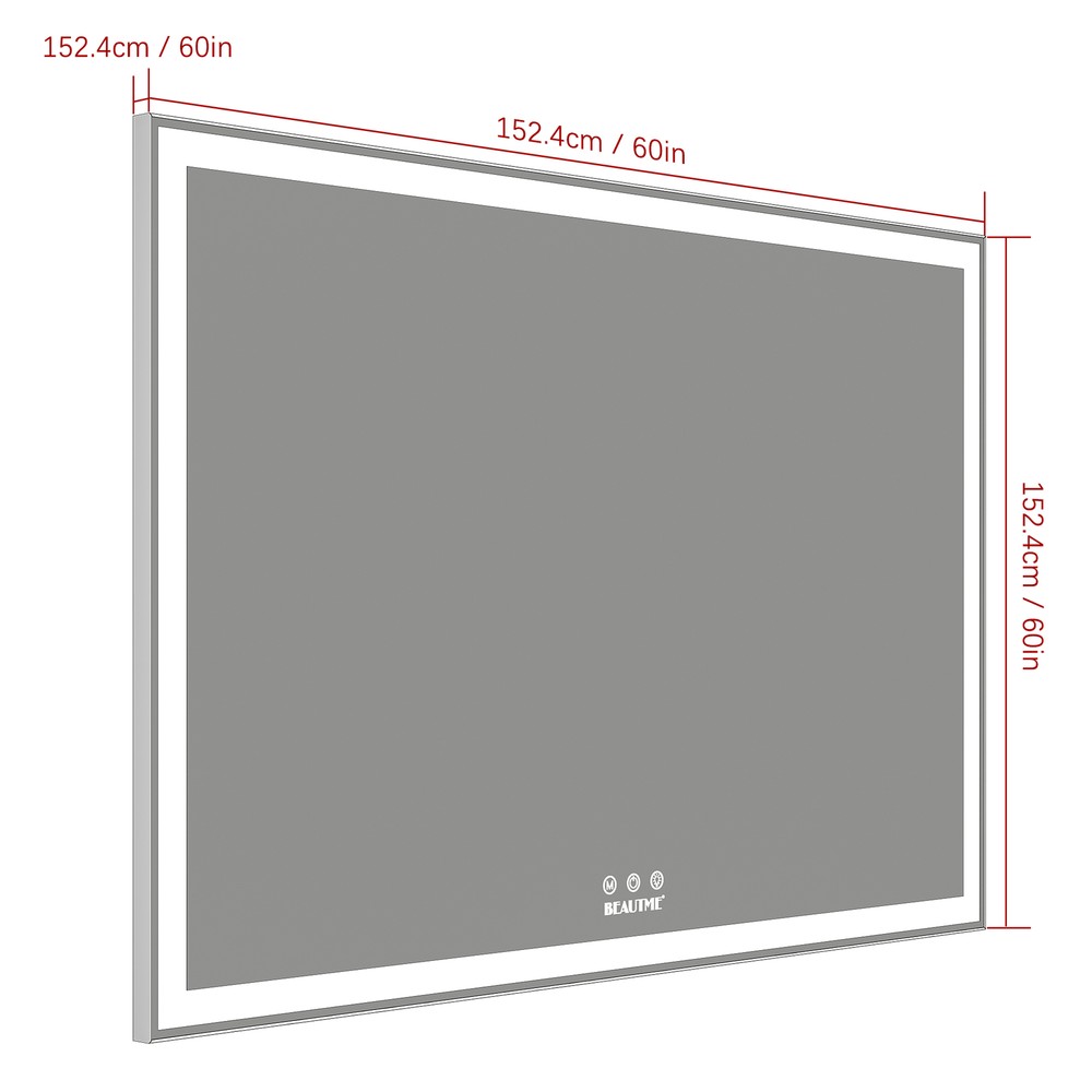 60"x40" LED Rectangle Bathroom Mirror Mirror Wall Mounted Silver Aluminum Frame