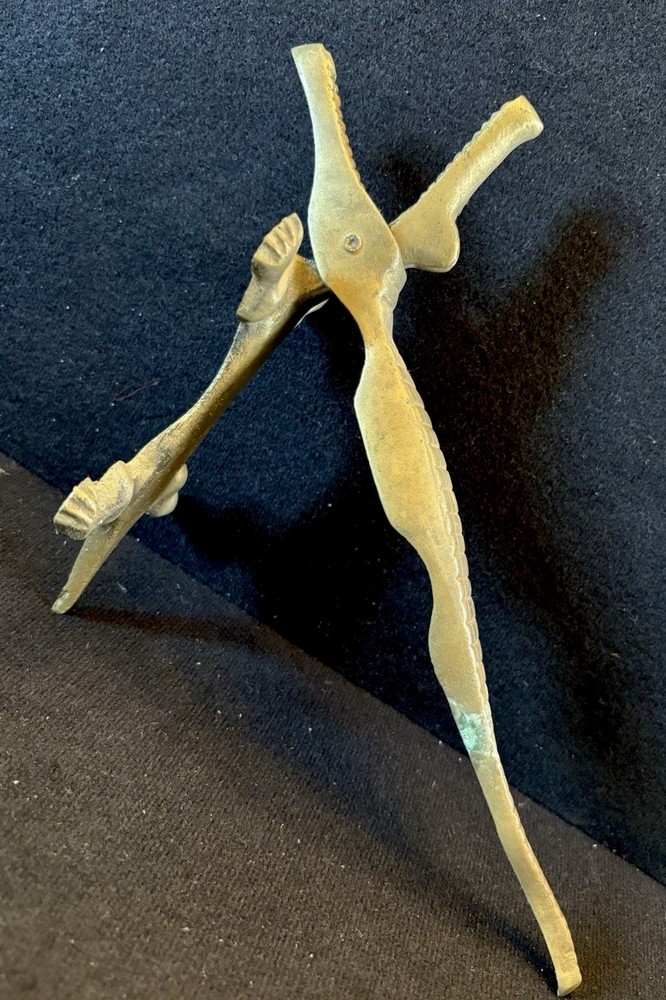 Vintage Solid Brass Alligator / Crocodile Nutcracker & Figurine, Mid Century