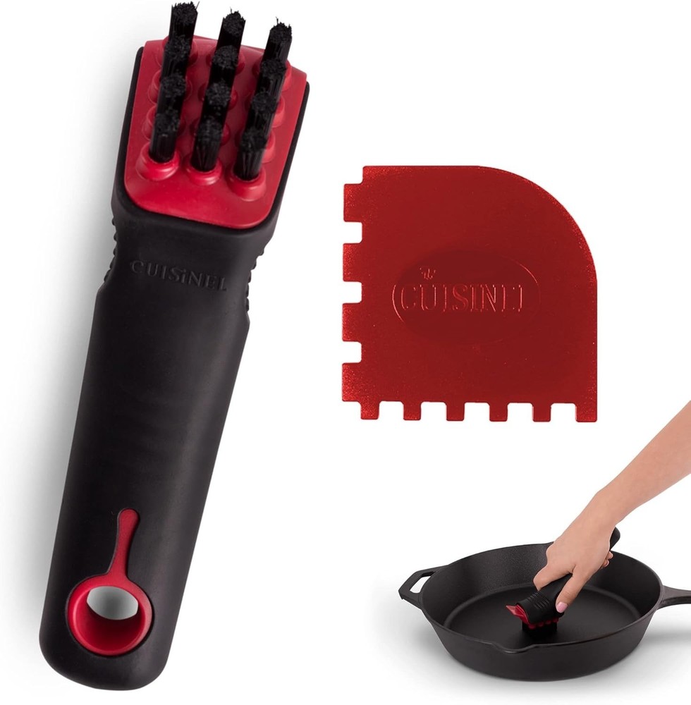 Compact Cast Iron Cleaning Brush & Ergonomic Pan Scraper - Kitchen Essential
