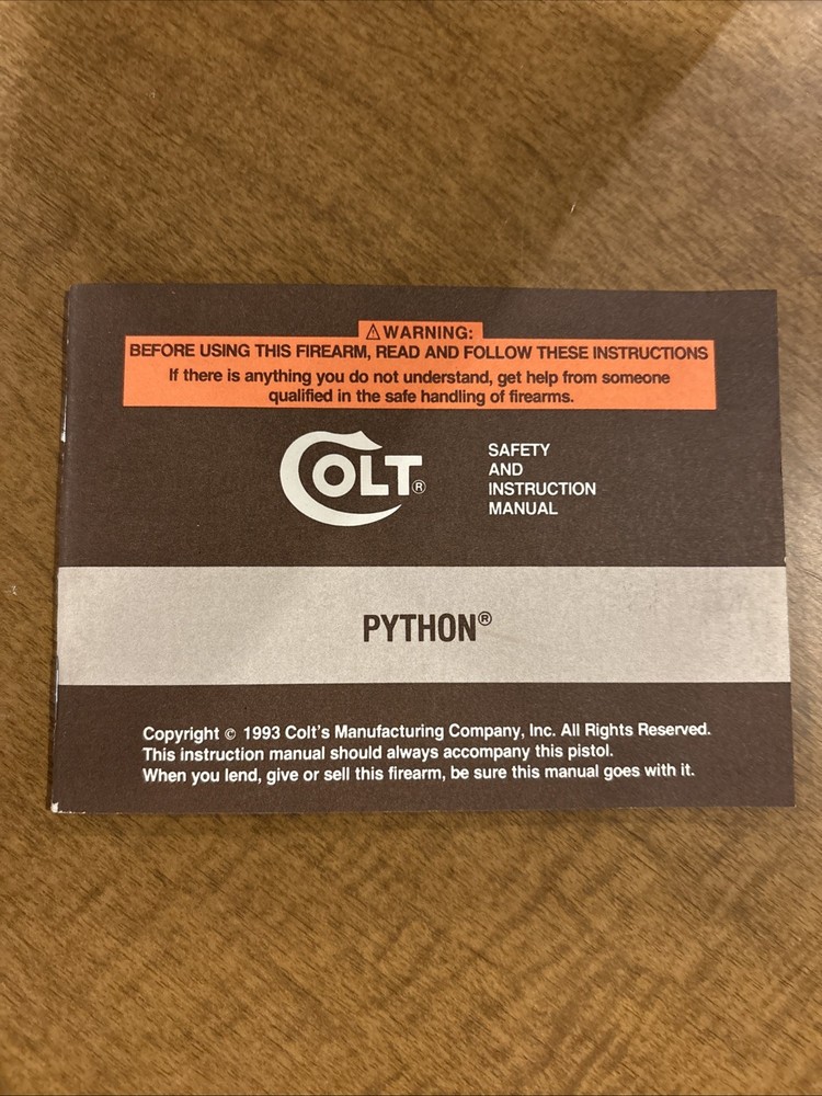 Original Colt Python .357 Owners Instruction Manual 1996 Factory - Collectors