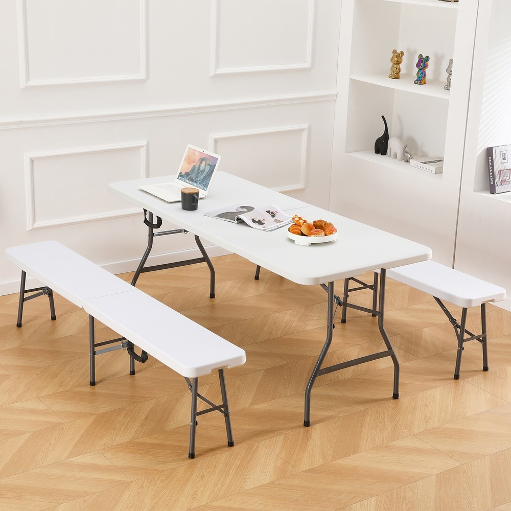 6 ft Plastic Folding Bench, Portable Foldable Bench Seating with Handle