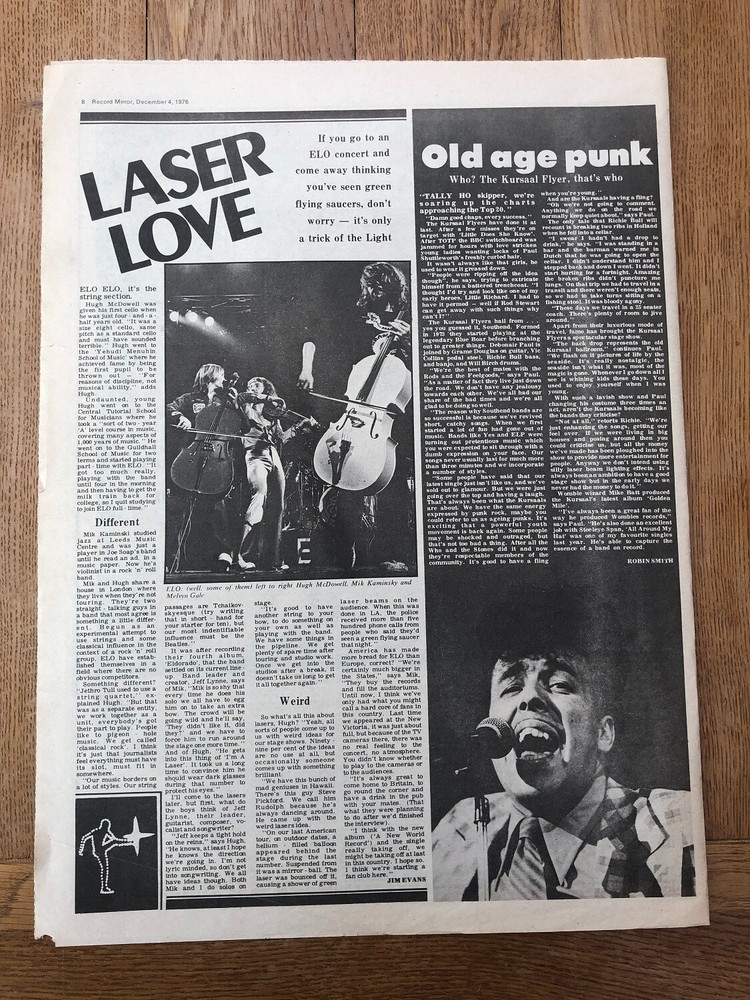 ELO 'laser love' 1976 ARTICLE / clipping