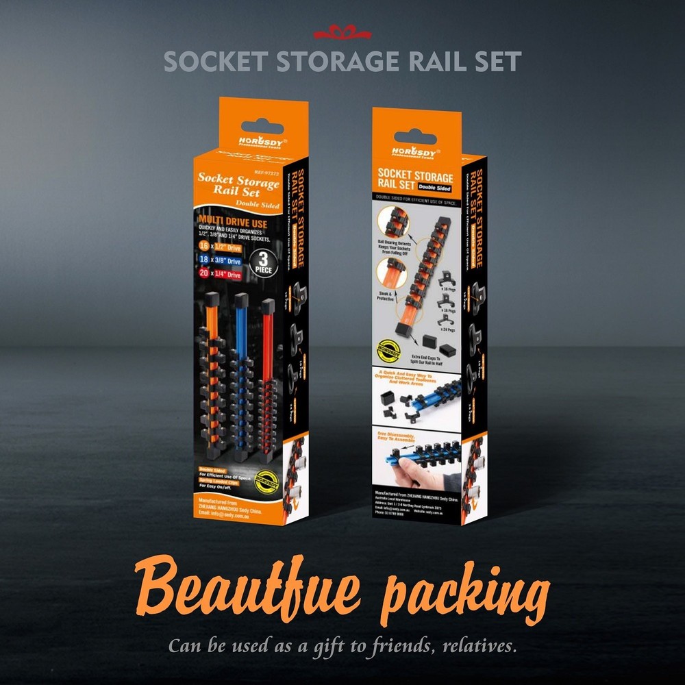 3Pcs Double Sided Socket Organizer Set - 1/4, 3/8, 1/2 Inch Holders