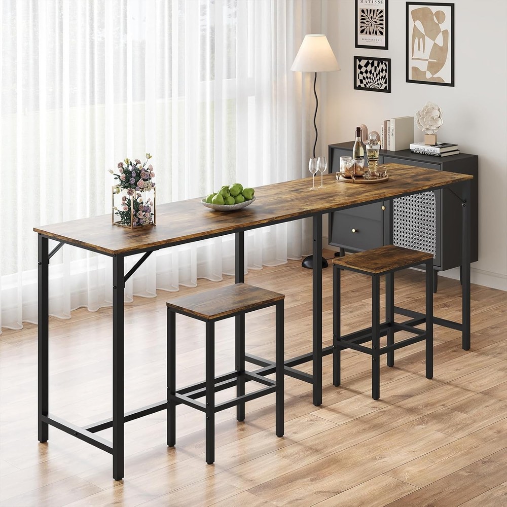 70.9" Bar Table & Chairs Set Dining Table & Chair Sets 3 Piece Counter Table