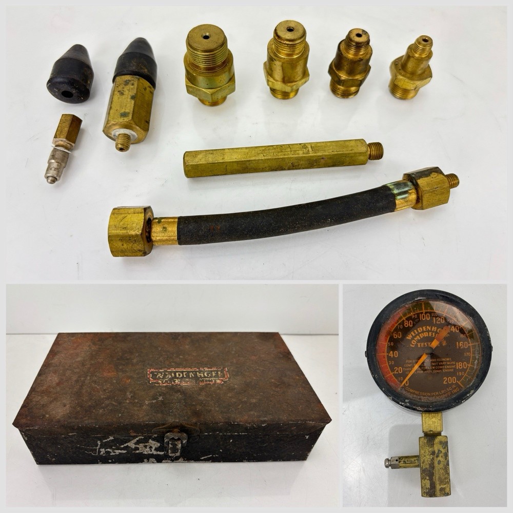 Vintage Weidenhoff Compression Test Gauge Set w Case Auto Tool 200 PSI-Untested