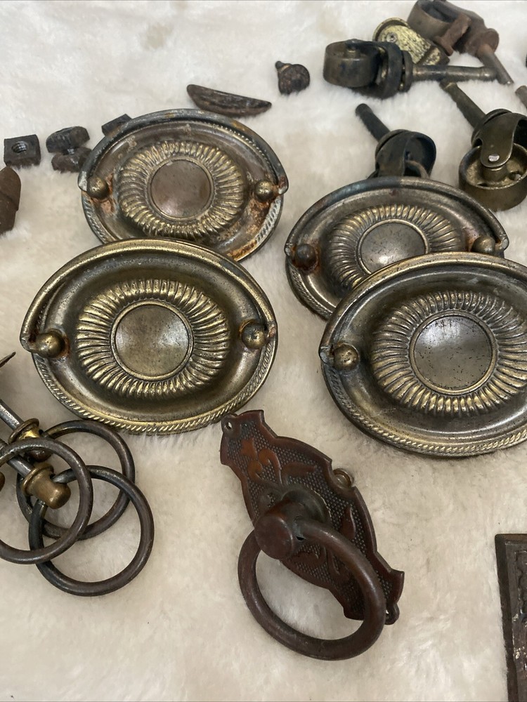 Antique Hardware Lot Pulls Latch Wheels Hook