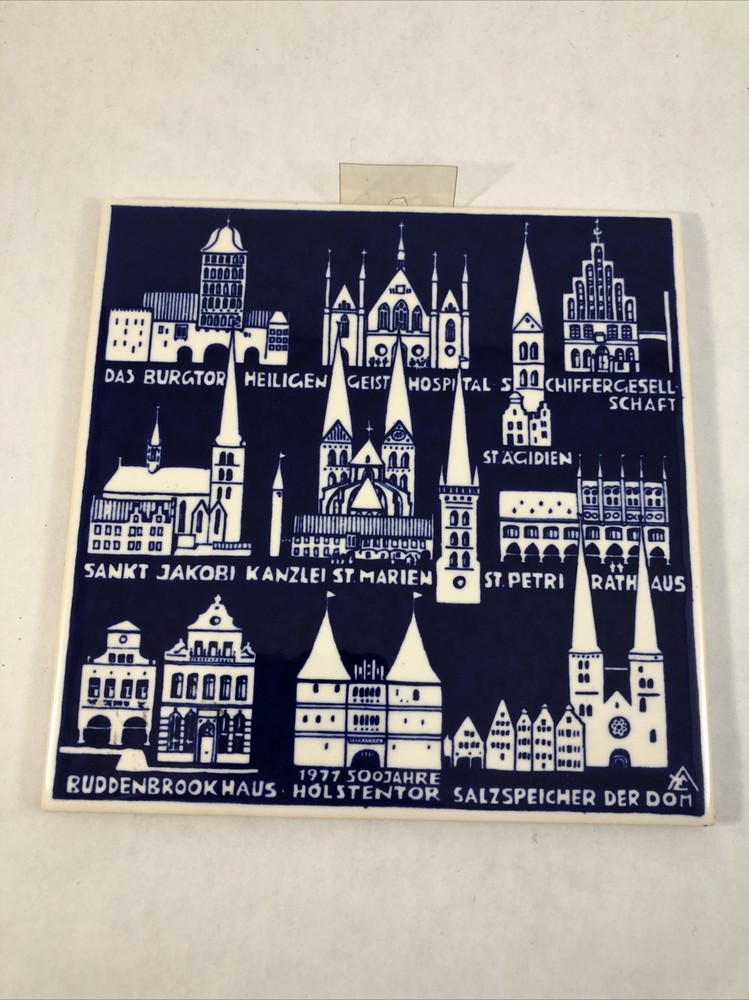 Alfred Evers Tile Wall Decor Blue Ceramic Art German Churches Artwork Lübeck