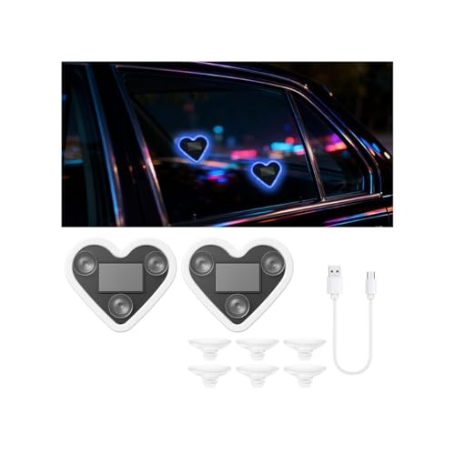 Heart-Shaped Car LED Ambient Light, 2PCS Solar-Powered 5 Modes USB C Blue