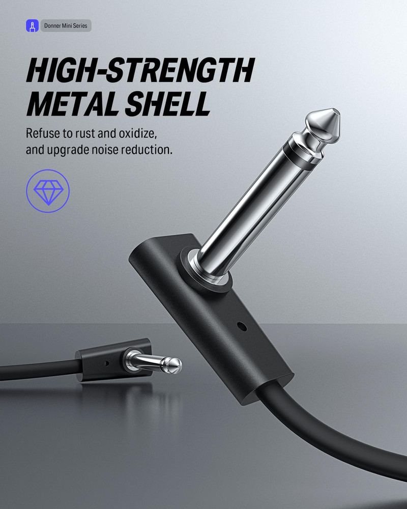 Flat Patch Cables for Guitar Effects Pedals, 6-Inch Right Angle, 6-Pack