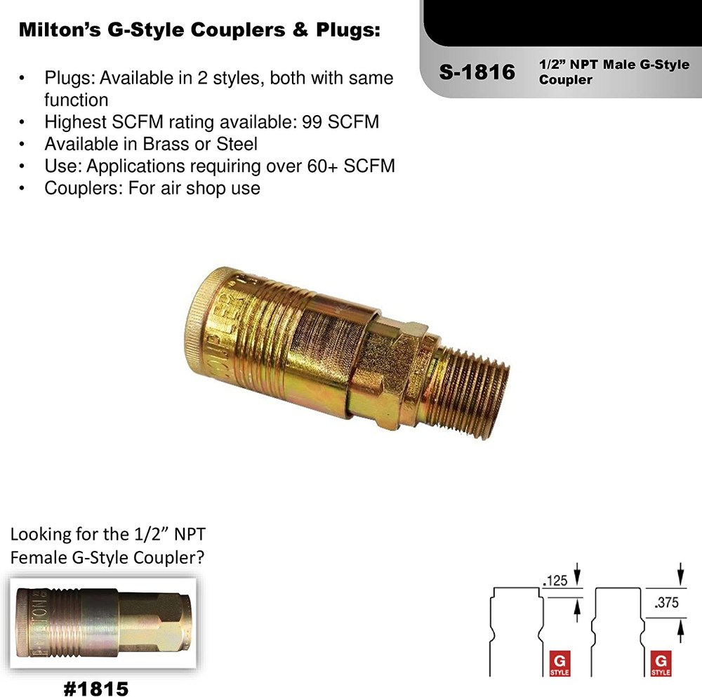 Milton S-1816 1/2" MNPT G Style Coupler