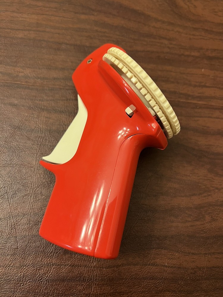 Vintage Red Astro Compact Handheld Rotary Label Maker Embosser With Used Roll
