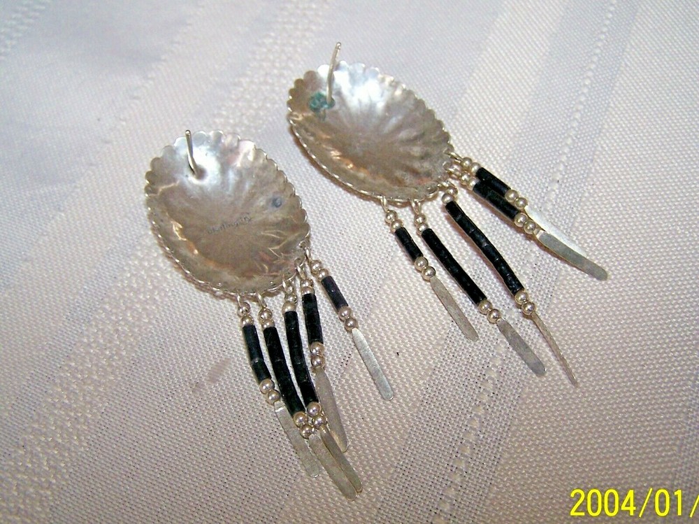 VINTAGE 925 Sterling Silver Blue Stone Dangle Shield Earrings marked 925