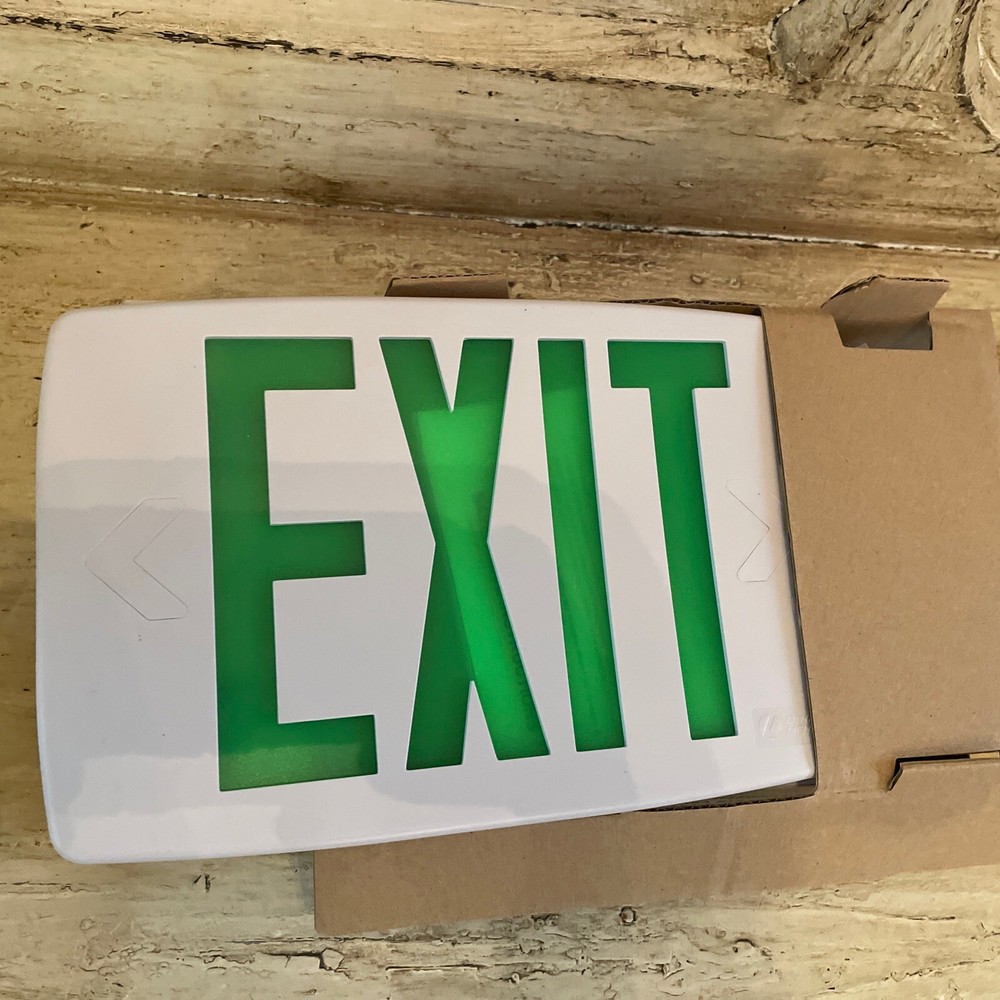 Lithonia Emergency Exit Sign Green Lettering Untested Open Box