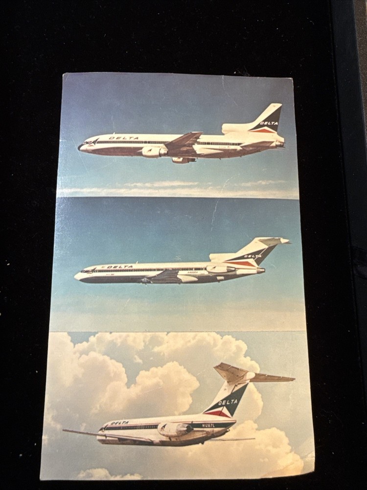 Postcard Delta Airlines Oversize Lockheed Tri-Star Boeing 727-232 DC-9-32