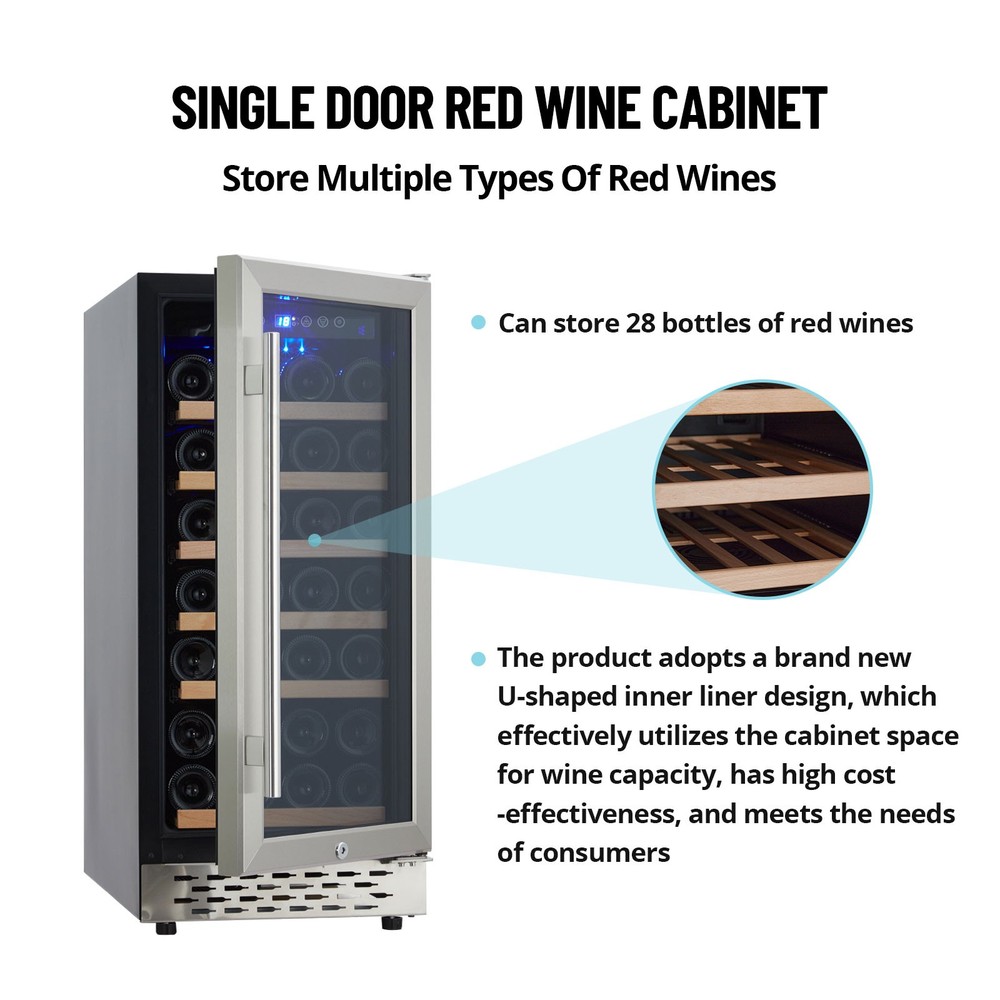 Wine Cooler Refrigerator 28 Bottle Lockable Digital Temp Control Freestand