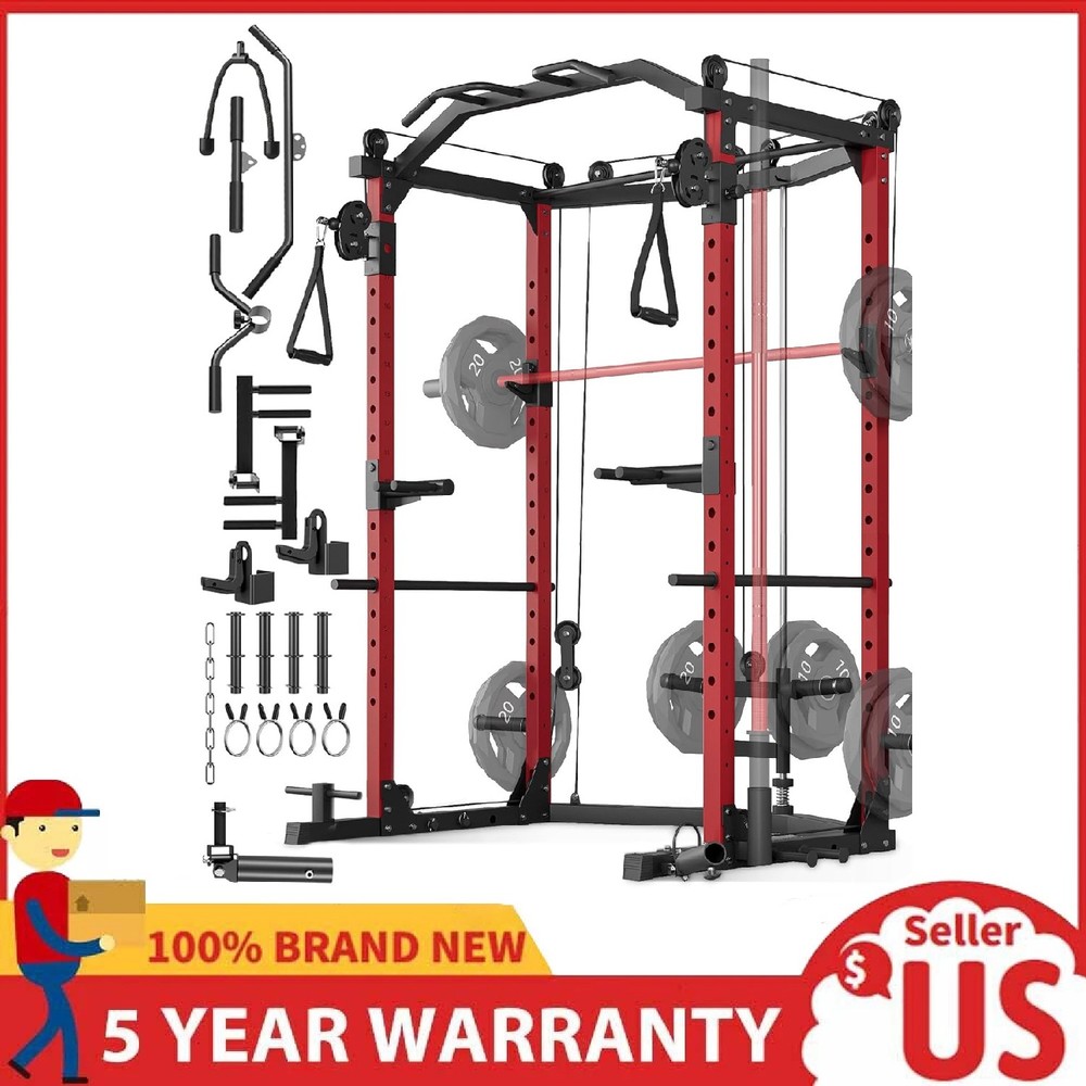 Power Cage 2000LBS Multi-Functional Power Rack Home Gym with Pulley Cable System