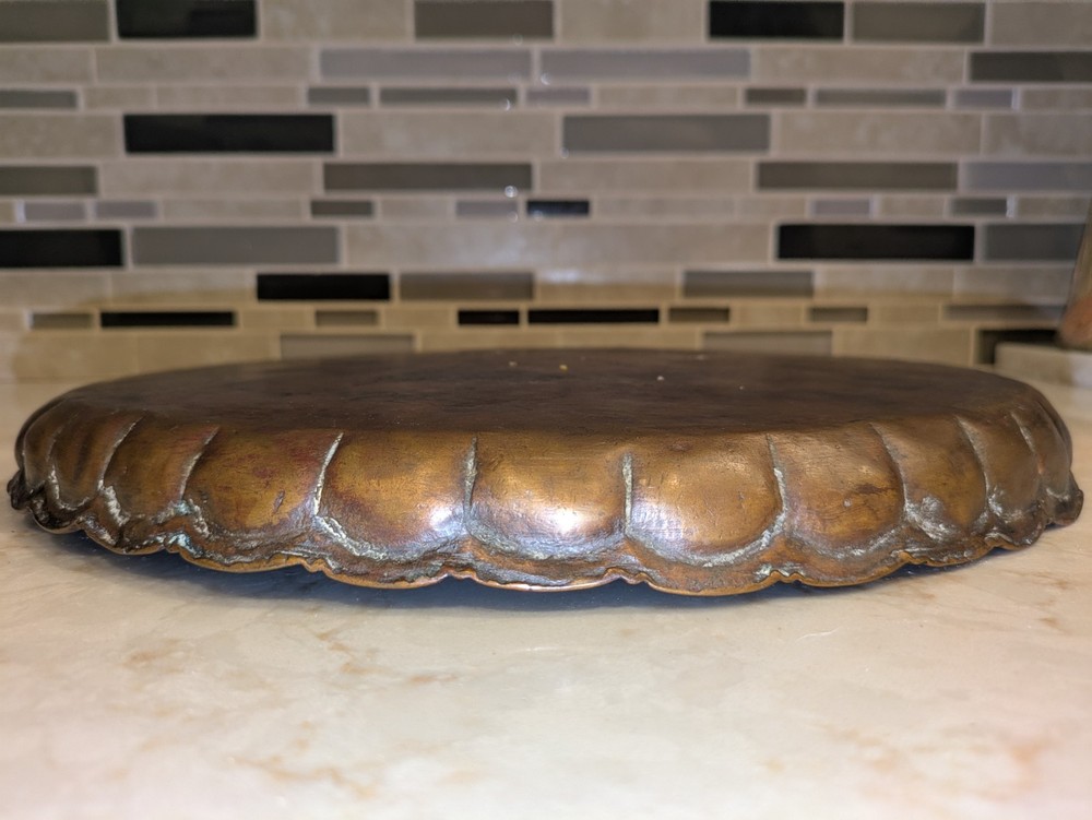 Antique Copper Middle Eastern Etched Serving Tray (13.5")