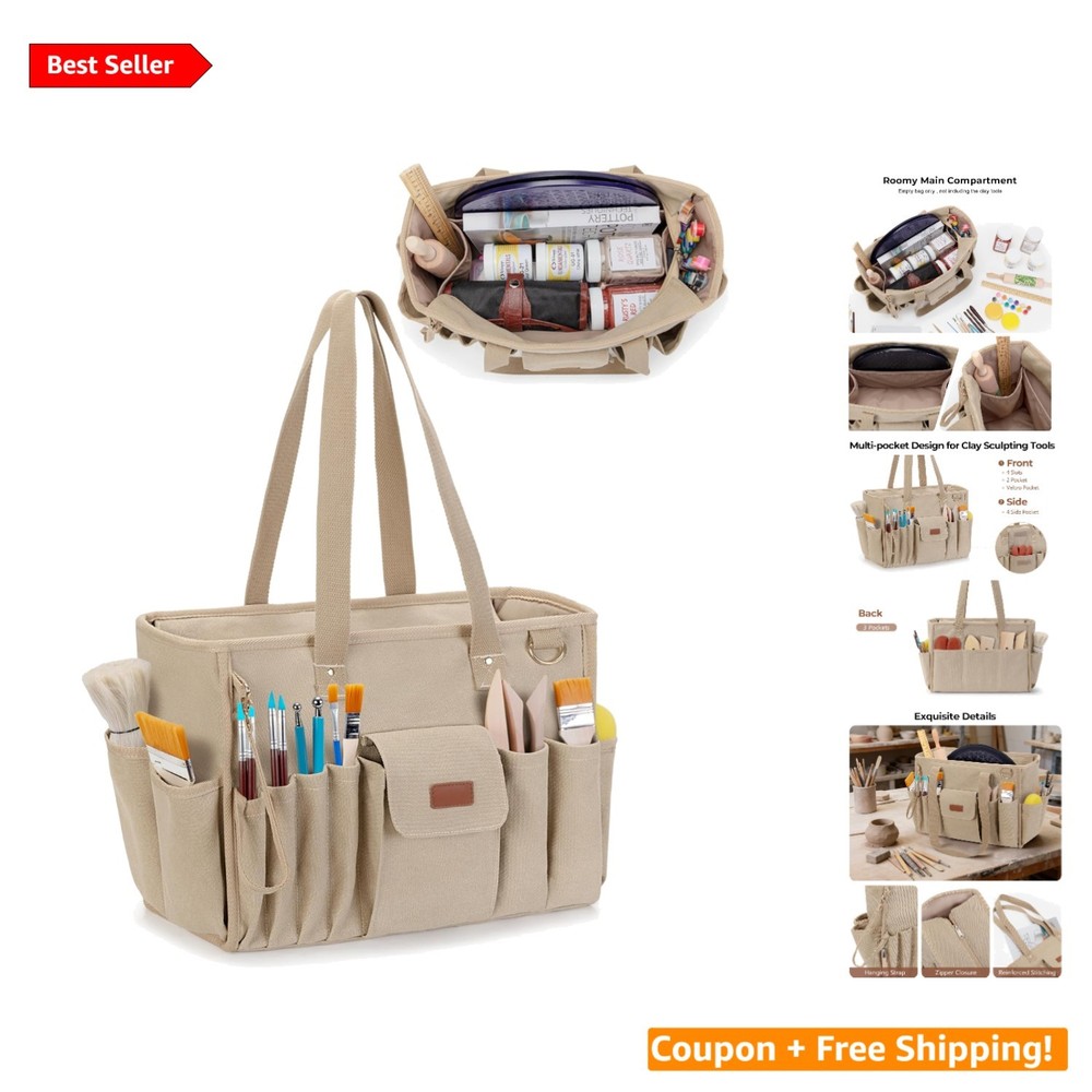 Durable Canvas Pottery Tool Bag with Multiple Pockets for Ultimate Organization