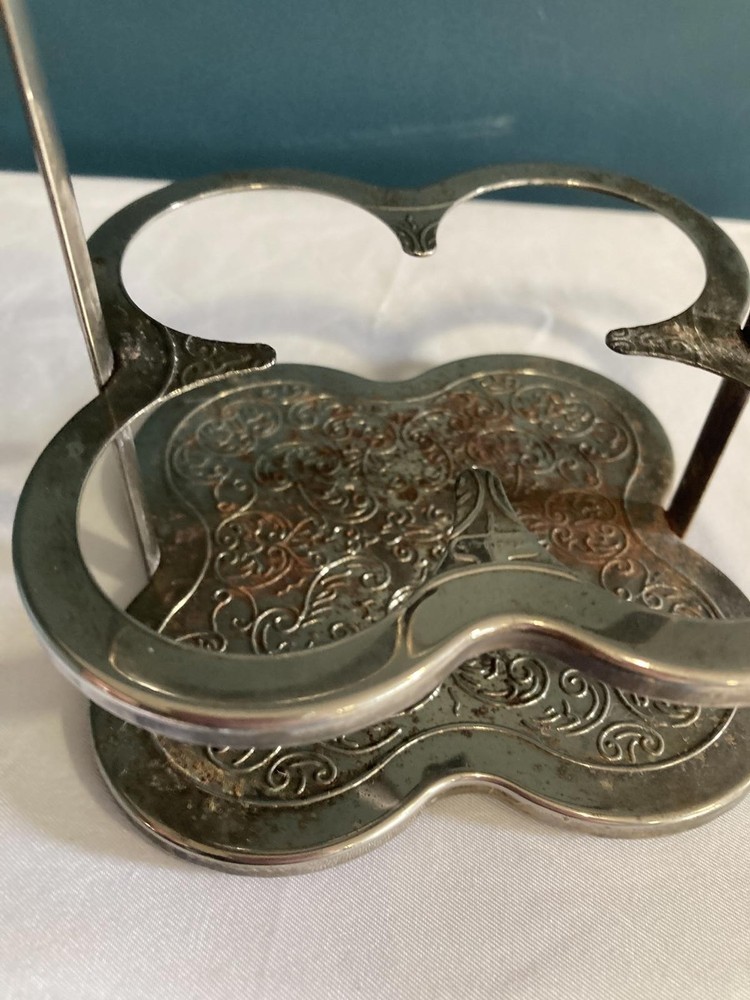 Vintage Silverplate Double Ring Condiment Holder Stand
