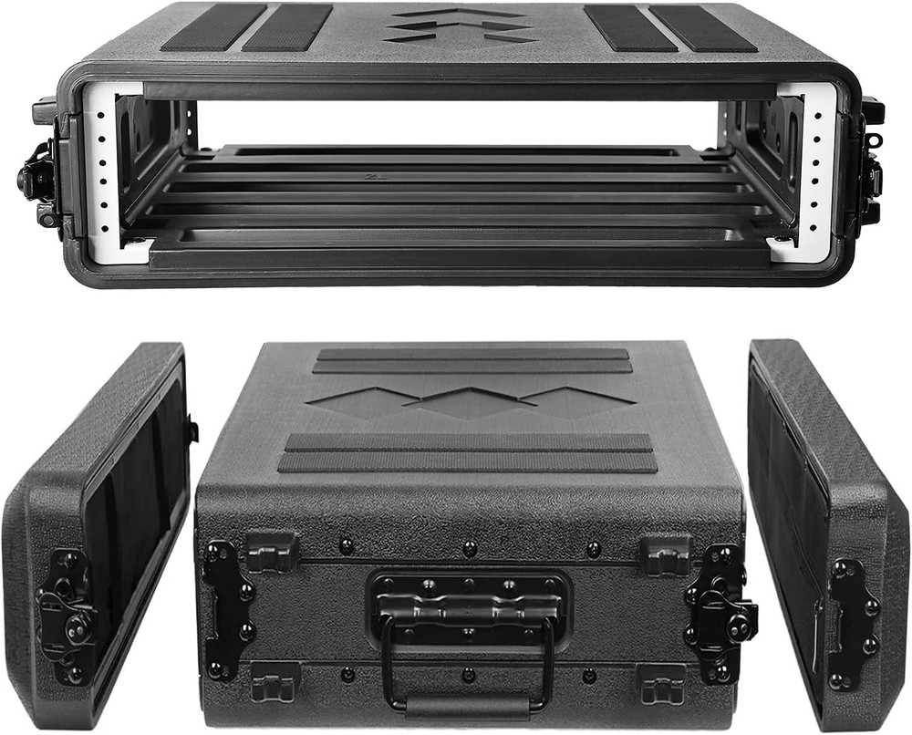 2U Rack Case, Space 16" Deep 19" Rackmount Flight Cases Microphone Carrying Case