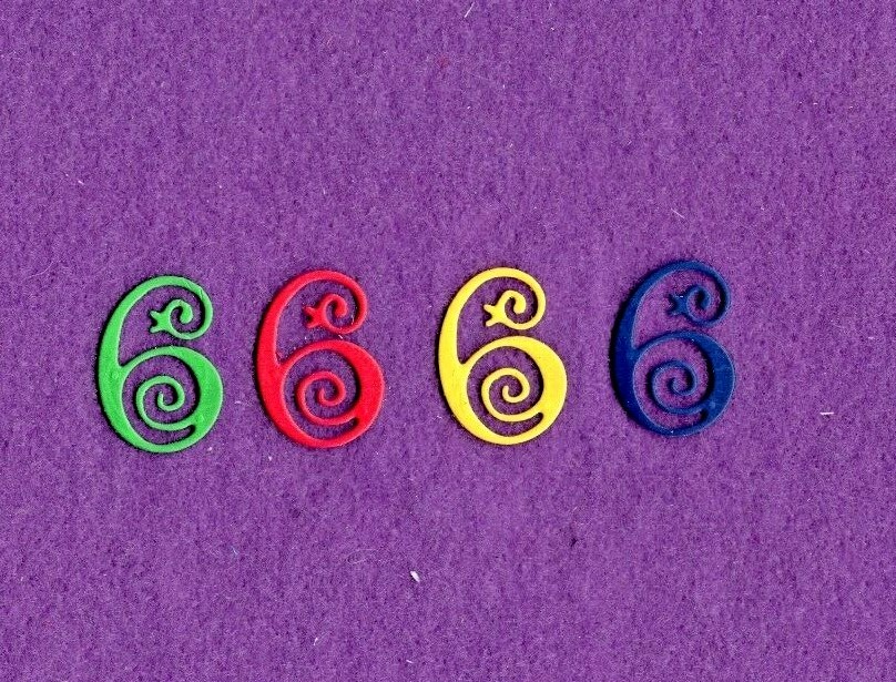 NUMBERS SWIRL six (6) die cuts scrapbook cards