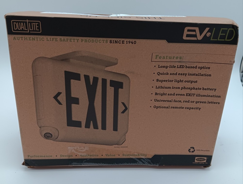 Dual-LiteExit/Emergency Light, Red Letters, White Finish