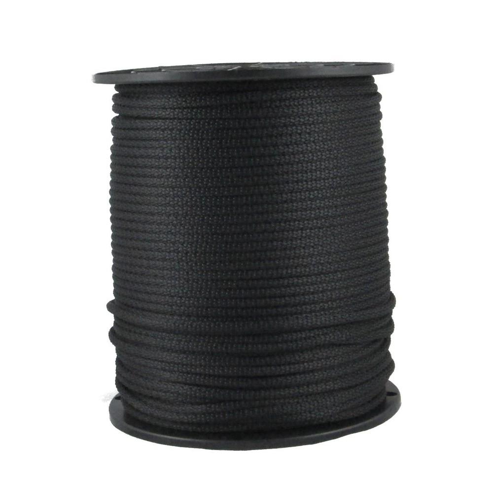 3/16" Black Polyester Utility Rope - 500ft Solid Braid Dacron, Low Stretch, UV R