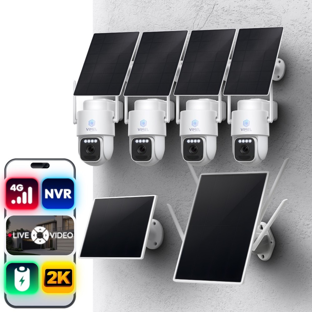 Solar Powered Security Camera System 4G Off-Grid 2K Home NVR Single SIM Kit