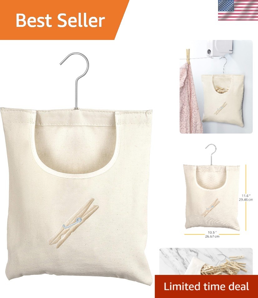 Durable Hanging Clothespin Organizer with Rust-Resistant Hook - White