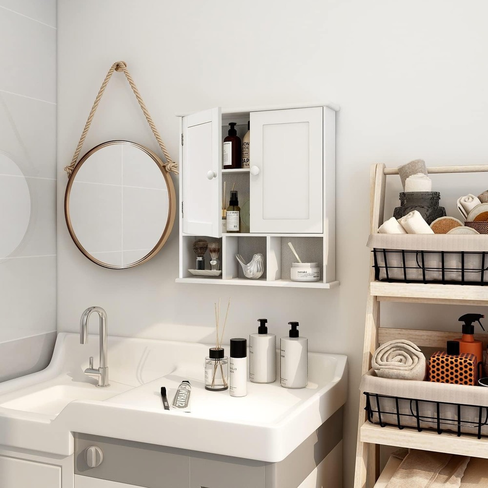Bathroom Wall Cabinet with 2 Doors Adjustable Shelves Storage Organizer White