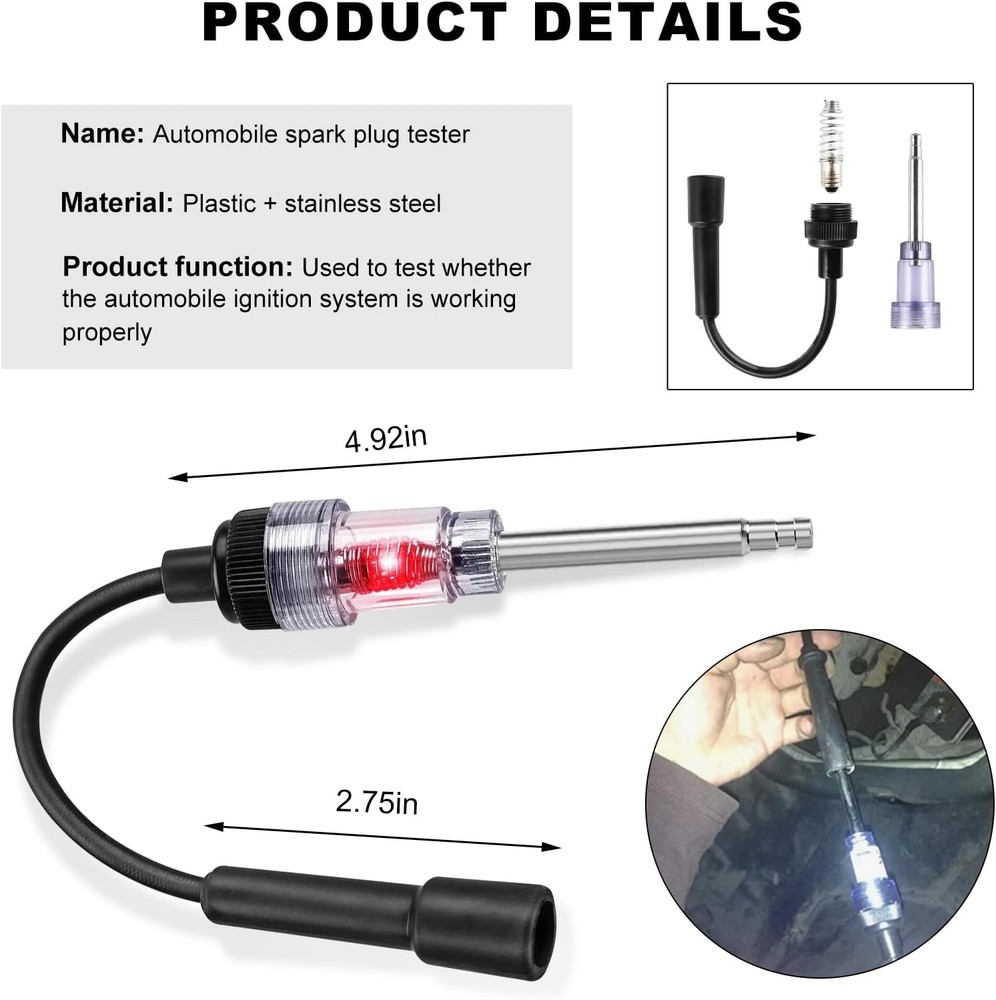 Inline Spark Plug Tester, Straight Boot Engine Ignition Coil Tester, Internal/Ex