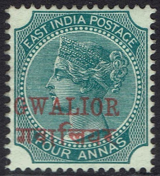 GWALIOR 1885 QV RED OVERPRINTED 4A