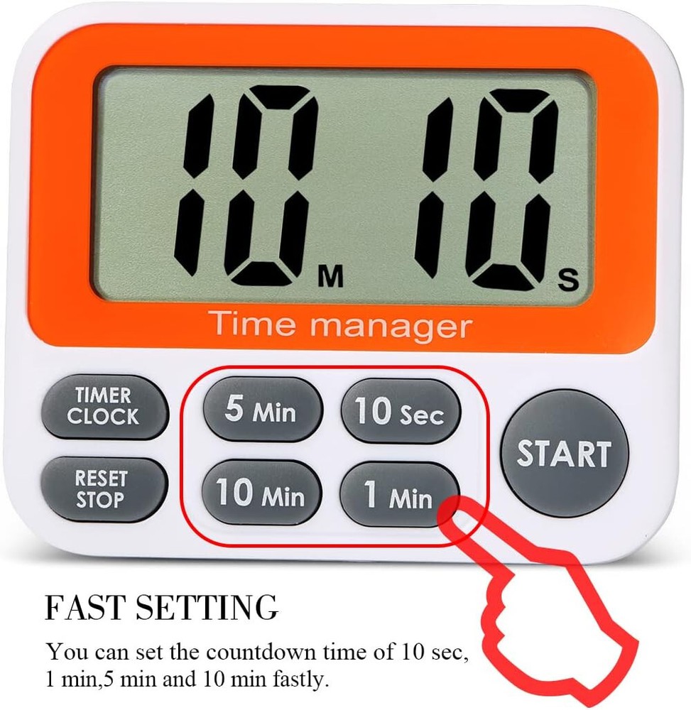 Magnetic Clock Digital Small for Fridge Stove with Clip Kitchen Timer Black